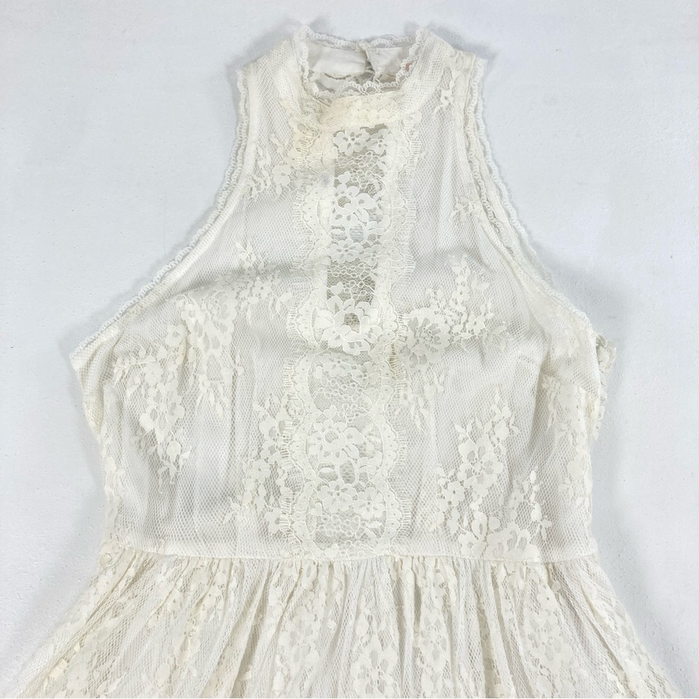 Free People Verushka High Neck Button Back Lace dress Size 4 Ivory Women’s - Picture 2 of 14